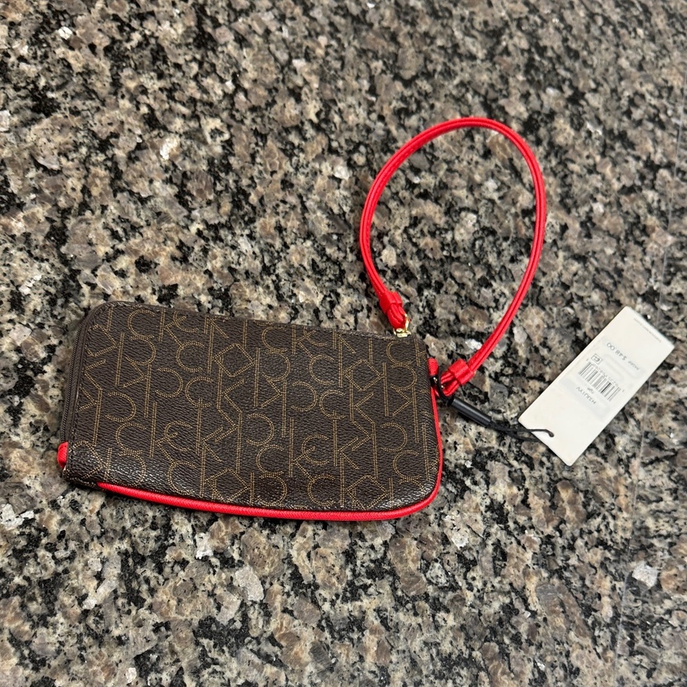 Calvin Klein Logo Wristlet in Brown and Red NWT - Picture 6 of 16